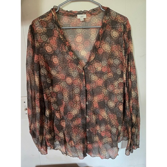 J. Jill Tops - J. Jill Womens Brown Rust Medallion Floral Rayon Button Front Blouse Petite M